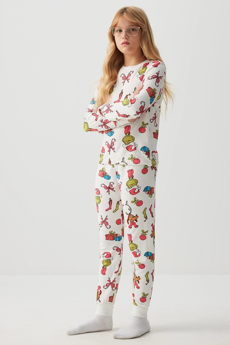 Ardene Kids The Grinch Family PJ Set in Off-White | Size | Polyester/Spandex