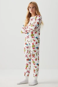 Ardene Kids The Grinch Family PJ Set in Off-White | Size | Polyester/Spandex