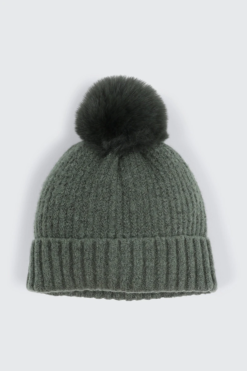 Ardene Beanie with Pompom in Sage | Polyester/Elastane