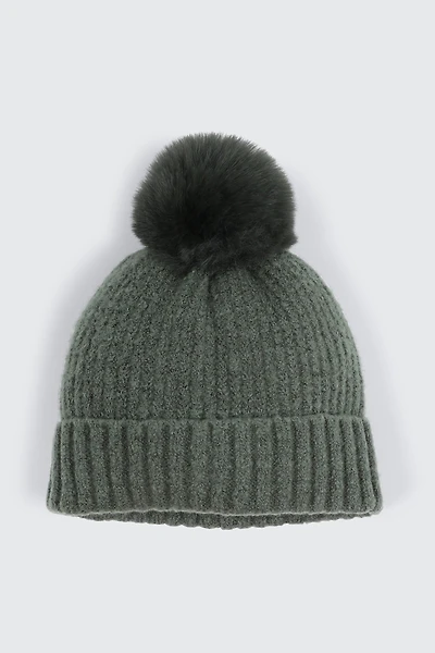 Ardene Beanie with Pompom in Sage | Polyester/Elastane