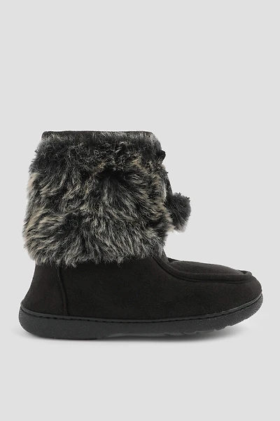 Ardene Bootie Slippers with Faux fur Shaft in Black | Size | Faux Suede | Eco-Conscious