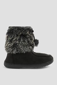Ardene Bootie Slippers with Faux fur Shaft in Black | Size | Faux Suede | Eco-Conscious