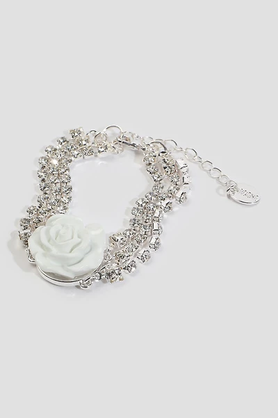 Ardene Three-Row Rhinestone & Rose Bracelet in Silver