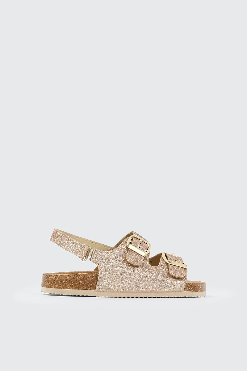 Ardene Kids Glitter Sandals in Gold | Size 11 | Faux Leather