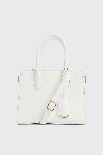 Ardene Small Tote Bag with Keychain in White | 100% Recycled Polyester/Faux Leather