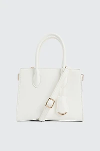 Ardene Small Tote Bag with Keychain in White | 100% Recycled Polyester/Faux Leather