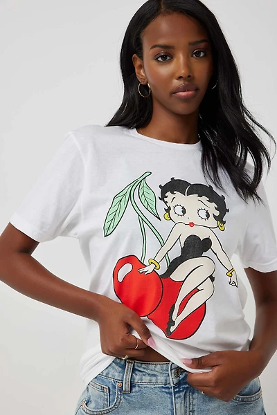 Ardene Betty Boop Graphic T-Shirt in White | Size Small | 100% Cotton