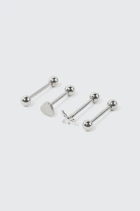 Ardene 4-Pack Bow & Heart Tongue Piercings in Silver