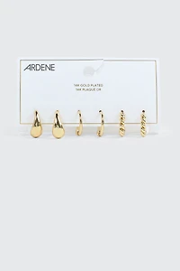 3 paires d'anneaux plaqués or 14K