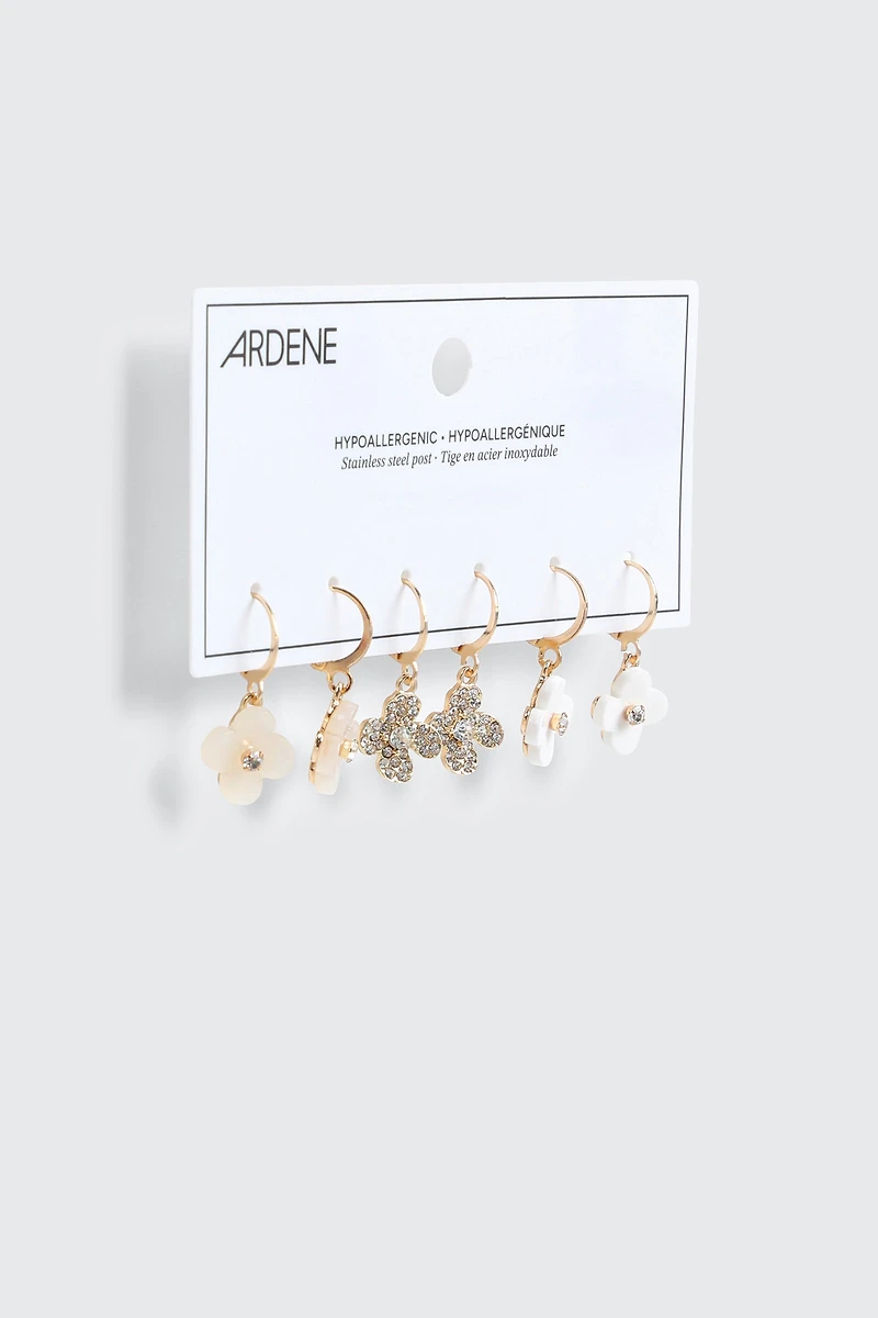 Lot de 3 paires de boucles d'oreilles florales