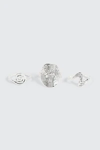 Ardene 3-Pack Assorted Swirl Rings in Silver | Size