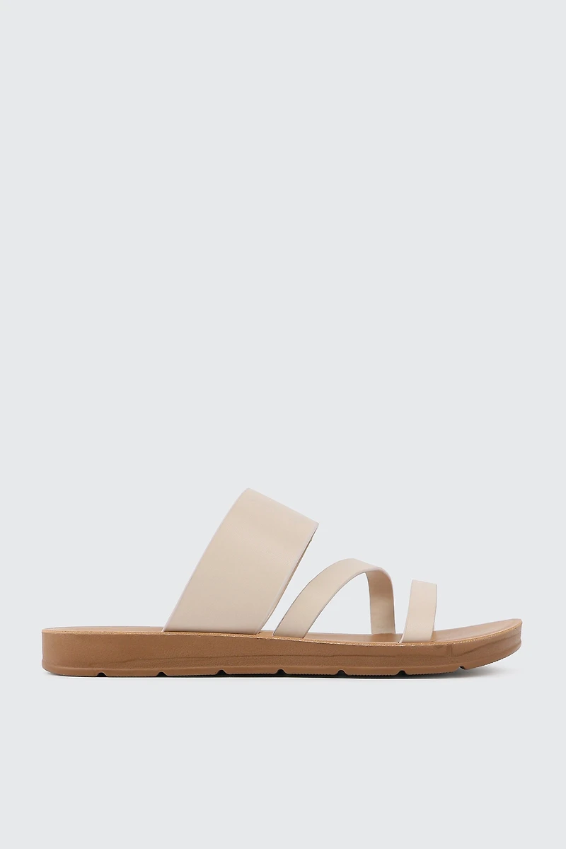 Ardene Strappy Flat Sandals in Beige | Size 10 | Eco-Conscious