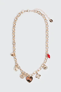 Ardene Leopard Heart Charm Necklace in Gold