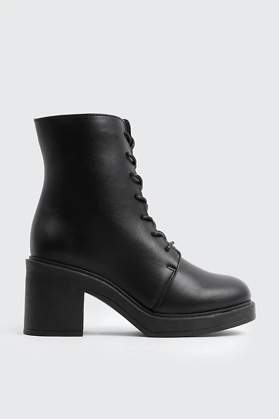 Ardene Lace Up Platform Ankle Boots in Black | Size | Faux Leather | Eco-Conscious
