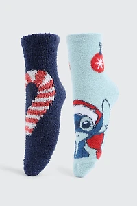 2 paires de chaussettes pelucheuses Stitch