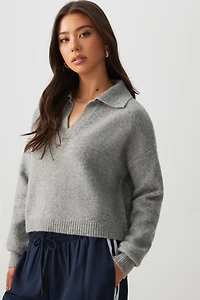 Ardene Moss Stitch Johnny Collar Sweater in Grey | Size | Polyester/Elastane | Eco-Conscious