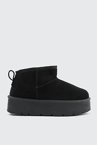 Ardene Mini Faux Sheepskin Platform Boots in Black | Size | Faux Suede
