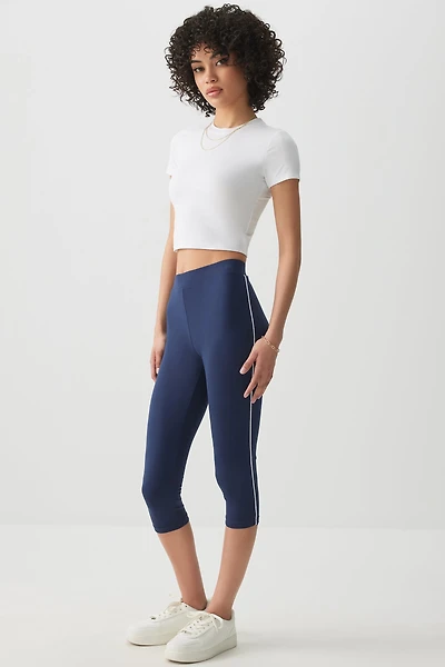 Ardene Contrast Stripe Capri Leggings in Dark Blue | Size | Polyester/Elastane | Eco-Conscious