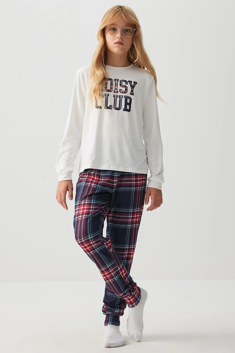 Ardene Kids HUSHKNIT Long Sleeve PJ Set in Off-White | Size | Polyester/Spandex | Eco-Conscious