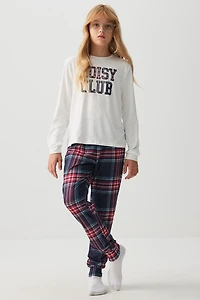 Ardene Kids HUSHKNIT Long Sleeve PJ Set in Off-White | Size | Polyester/Spandex | Eco-Conscious