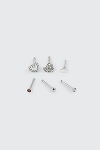 Ardene 6-Pack Heart Nose Studs in Silver