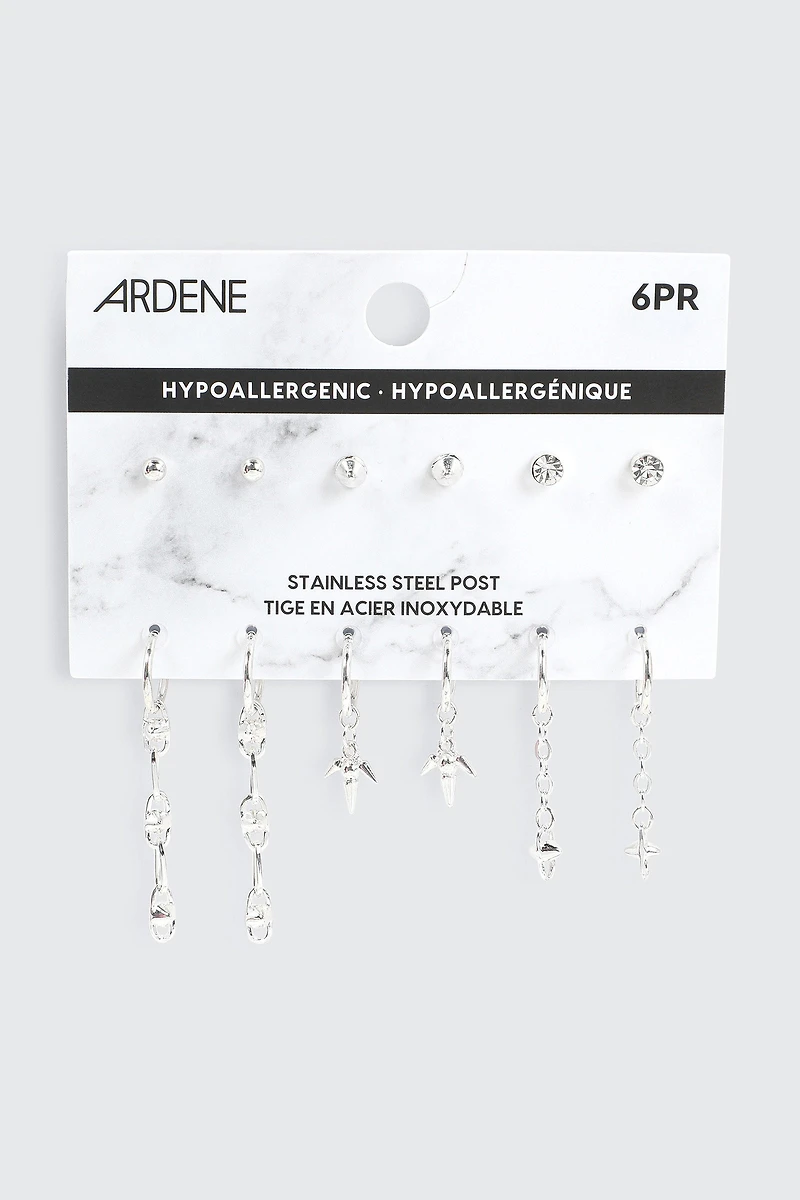 6 paires d'anneaux et de boucles d'oreilles à pointes