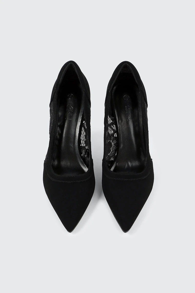 Escarpins en faux suède et dentelle