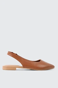 Ardene Pointed Toe Slingback Flats in Cognac | Size | Faux Leather | Eco-Conscious