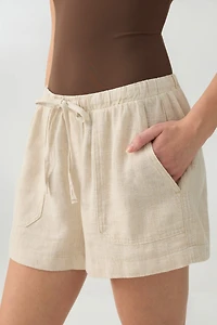 Short à taille mi-haute en mélange de lin