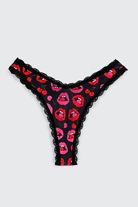 Ardene Printed Thong Panty in a Box in Black | Size | Polyester/Spandex