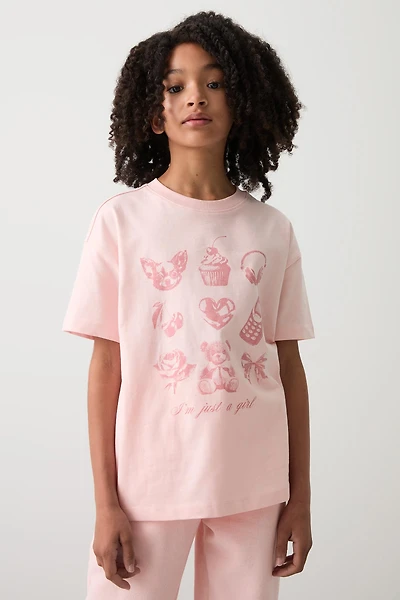 Ardene Kids Oversized Graphic T-Shirt in Light | Size | 100% Cotton