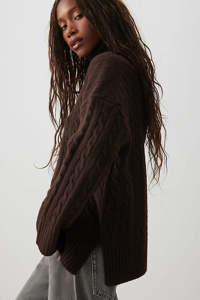 Ardene Cable Knit Turtleneck Sweater in | Size | Polyester/Spandex