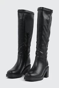 Bottes aux genoux en faux cuir à talon bloc