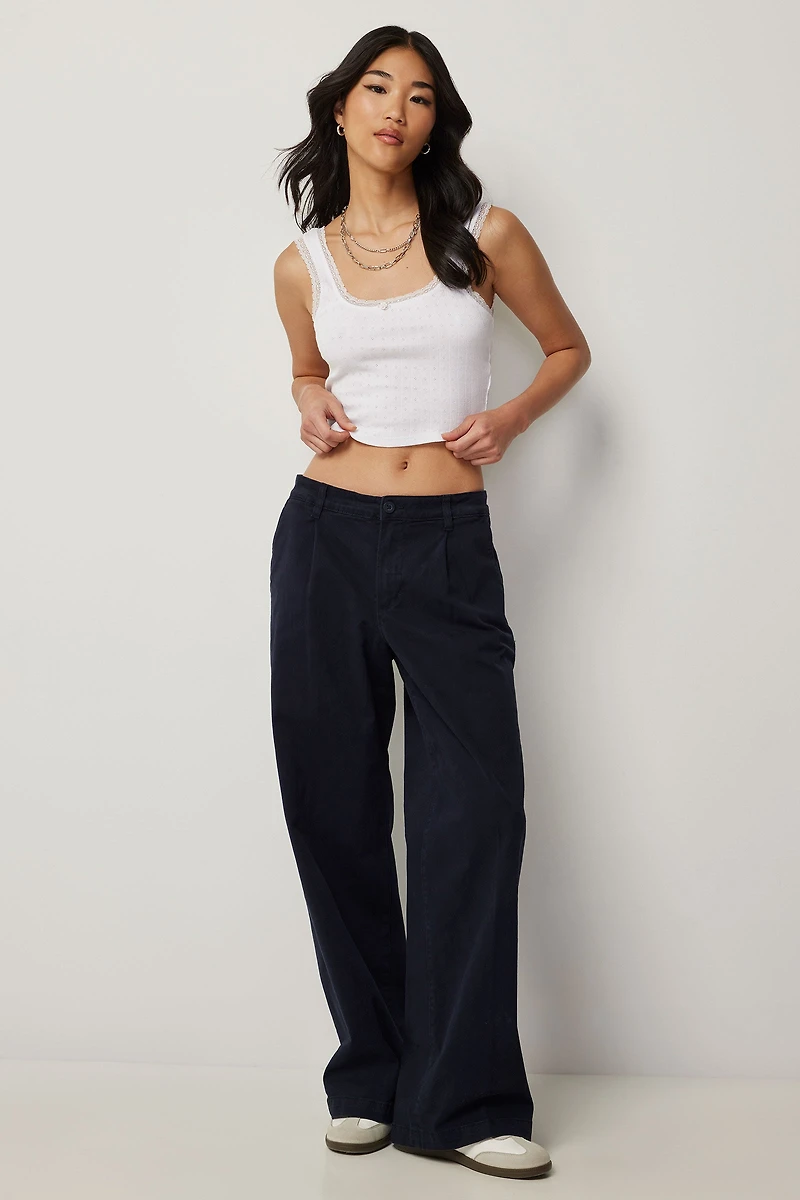 Camisole pointelle à bordure en dentelle