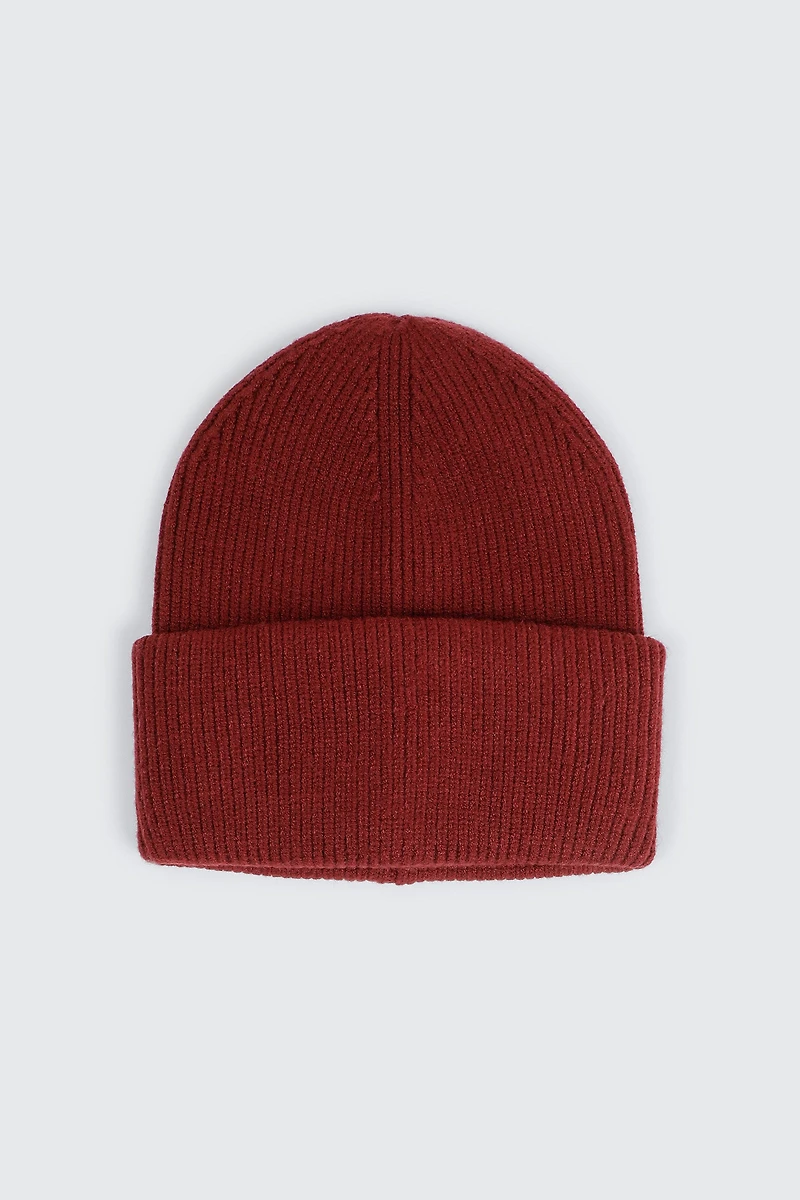 Ardene Wide Cuff Rib Beanie in Burgundy | Polyester/Rayon/Nylon
