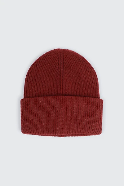 Ardene Wide Cuff Rib Beanie in Burgundy | Polyester/Rayon/Nylon
