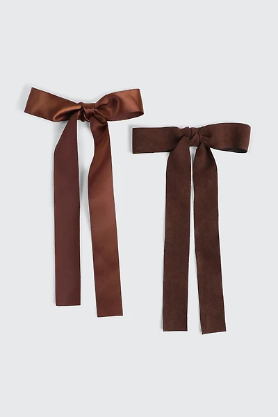 Ardene 2-Pack Satin & Chiffon Hair Bows in Brown