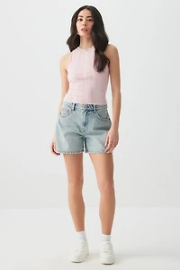 Camisole en pointelle à détail de bouton rose