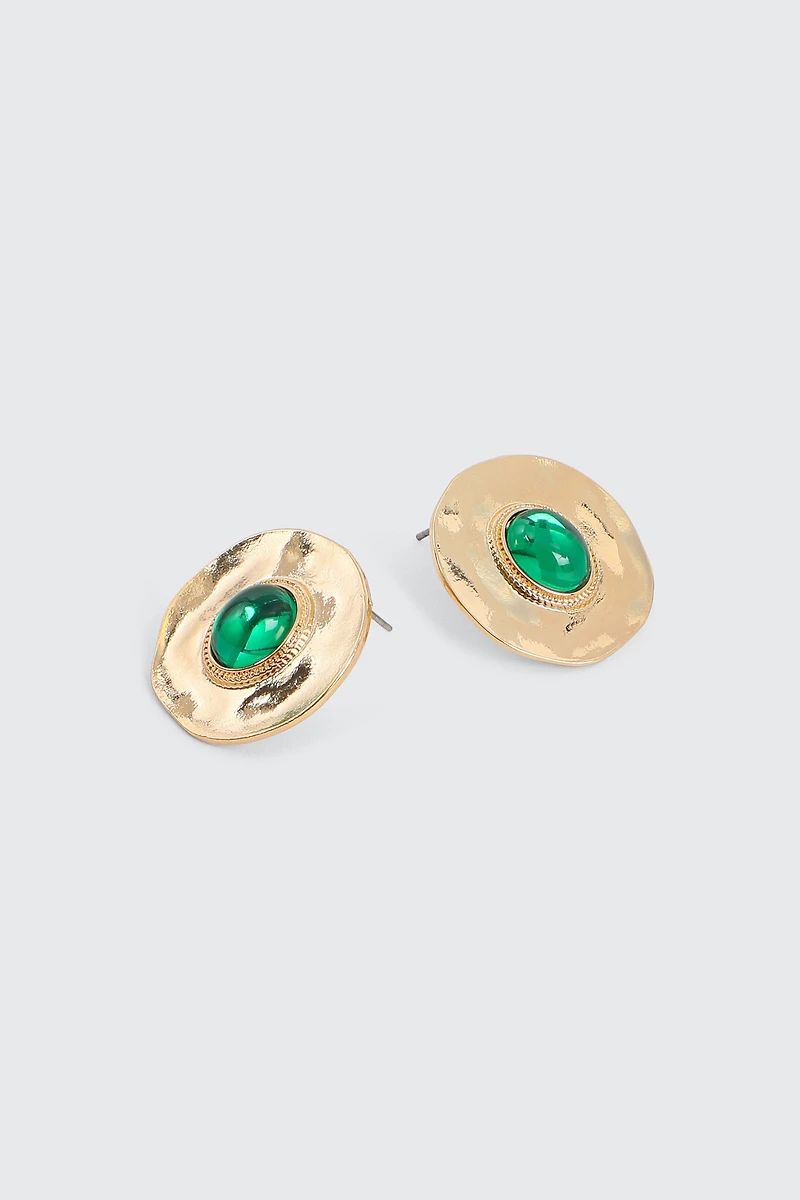 Ardene Molten Earrings with Green Stone Detail in Gold | Stainless Steel
