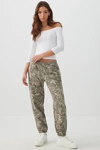 Ardene Printed Sweatpants in Beige | Size | Polyester/Cotton | Fleece-Lined