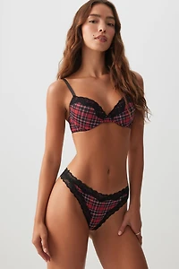 Ardene Luxe Plaid Thong Panty in Red | Size | Nylon/Spandex | Microfiber