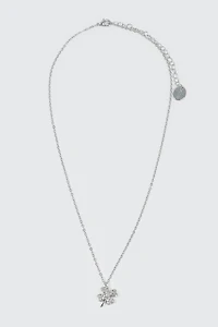 Collier plaqué or blanc 14K pendentif trèfle