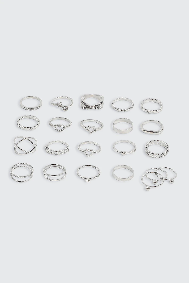 Ardene 20-Pack Assorted Silver Rings | Size