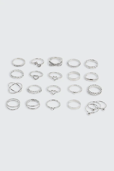 Ardene 20-Pack Assorted Silver Rings | Size