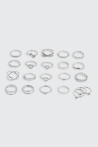 Ardene 20-Pack Assorted Silver Rings | Size