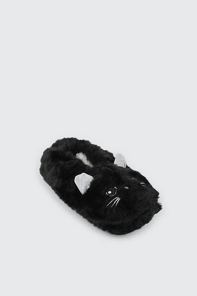 Ardene Kids Cat Slippers in Black | Size Small | Polyester