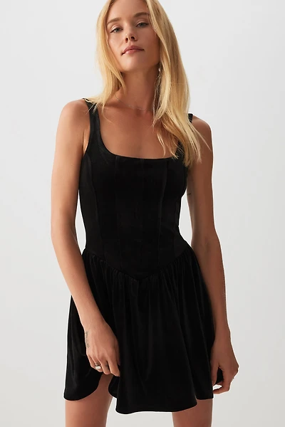 Ardene Velvet Bustier Mini Dress in Black | Size | Polyester/Spandex