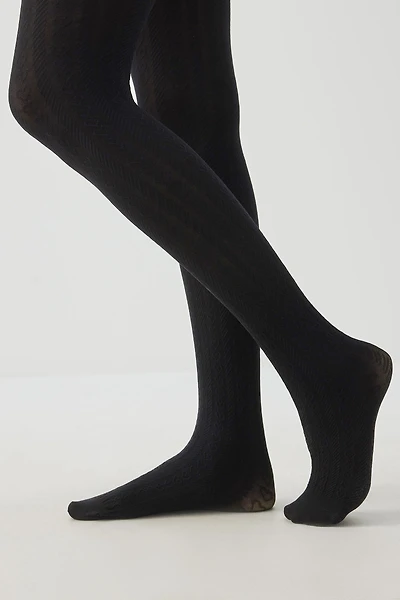 Ardene Heart Pattern Tights in Black | Size | Spandex/Polyamide