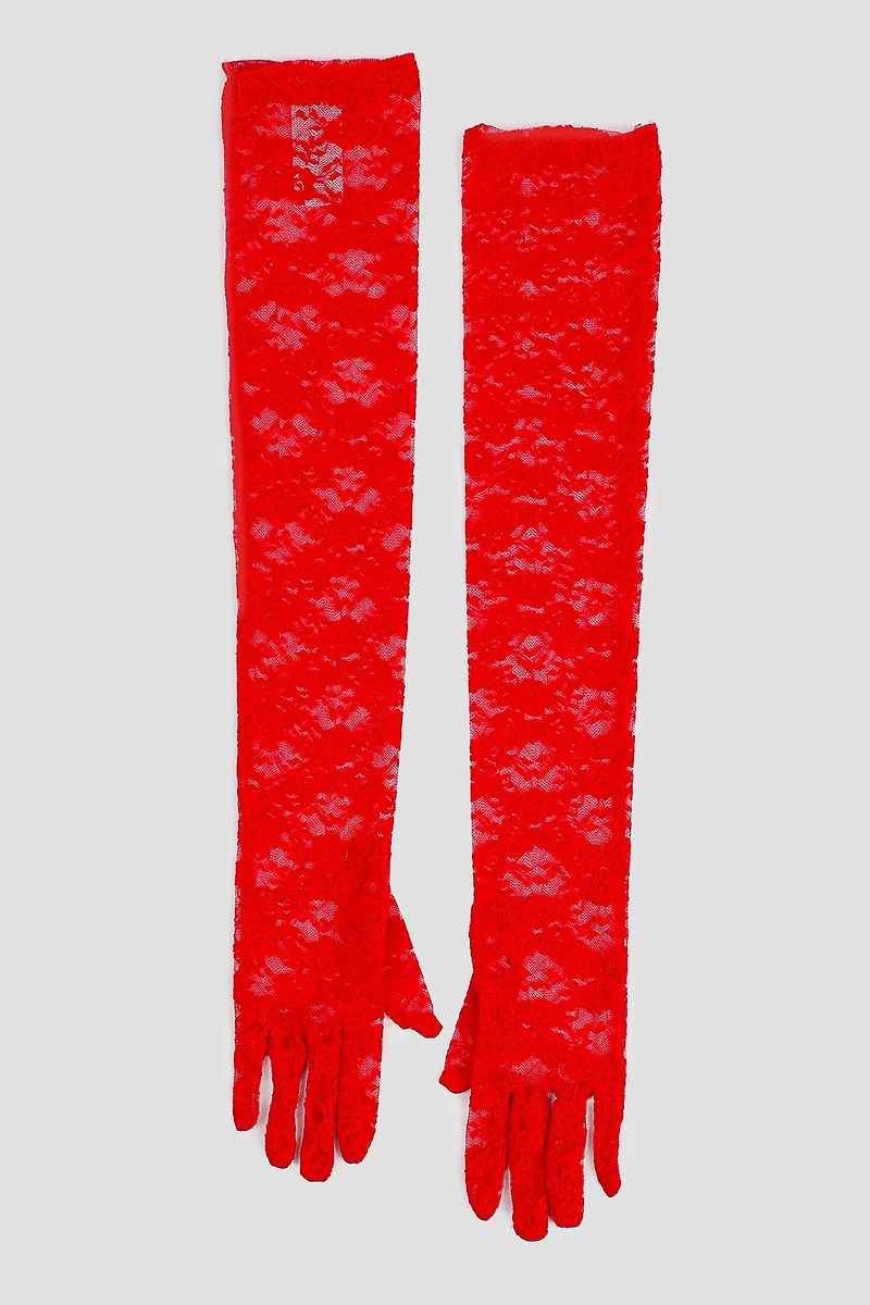 Ardene Long Lace Gloves in Red