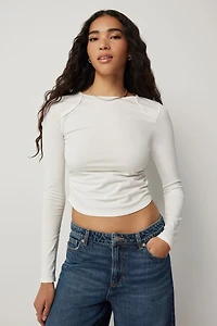 Ardene Shirred Side Long Sleeve T-Shirt in | Size | Spandex/Cotton